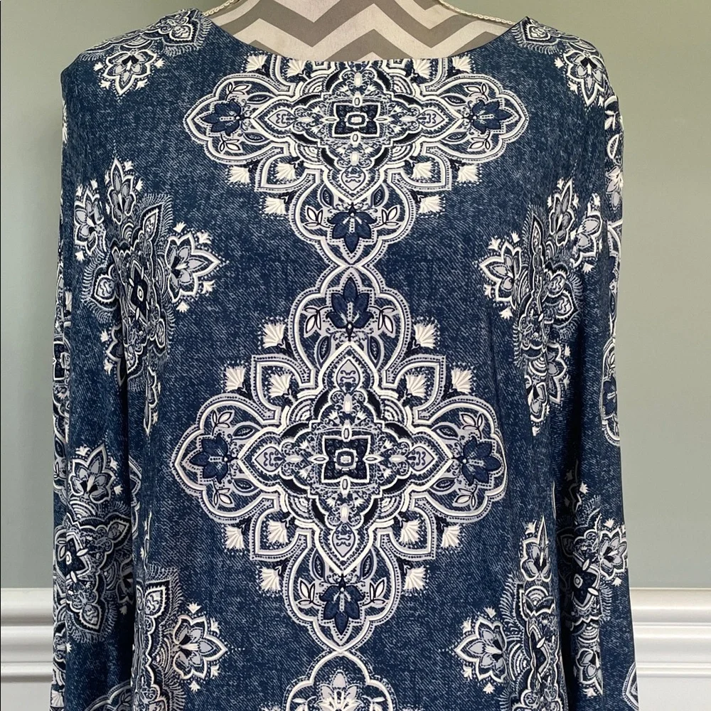 STUDIO ONE Blue Patterned Shift Dress Size XL